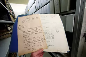 A dossier of Friedrich Trump's re-naturalization case, grandfather of U.S. President-elect Donald Trump, is pictured at the state archive of Rhineland-Palatinate in Speyer