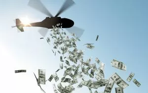 helicopter dropping money in sky